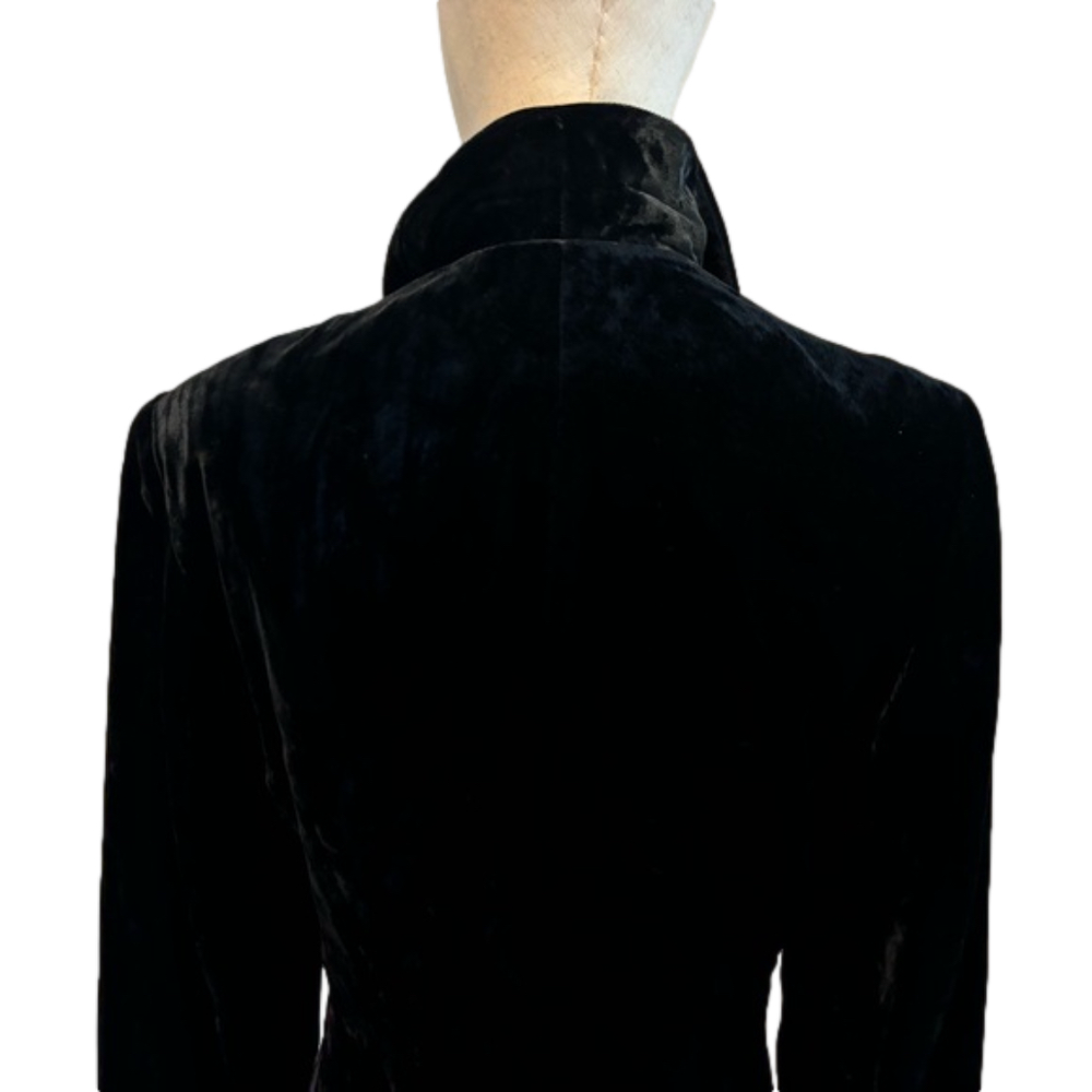 90s TALBOTS BLACK VELVET BLAZER FITTED HOURGLASS CRUSHED VICTORIAN VIBE SZ 12P - Picture 6 of 11